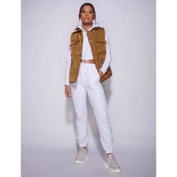 Sleeveless Collared Double Breasted Padded Puffer Vest Jacket Gilet - Picture 9 of 14